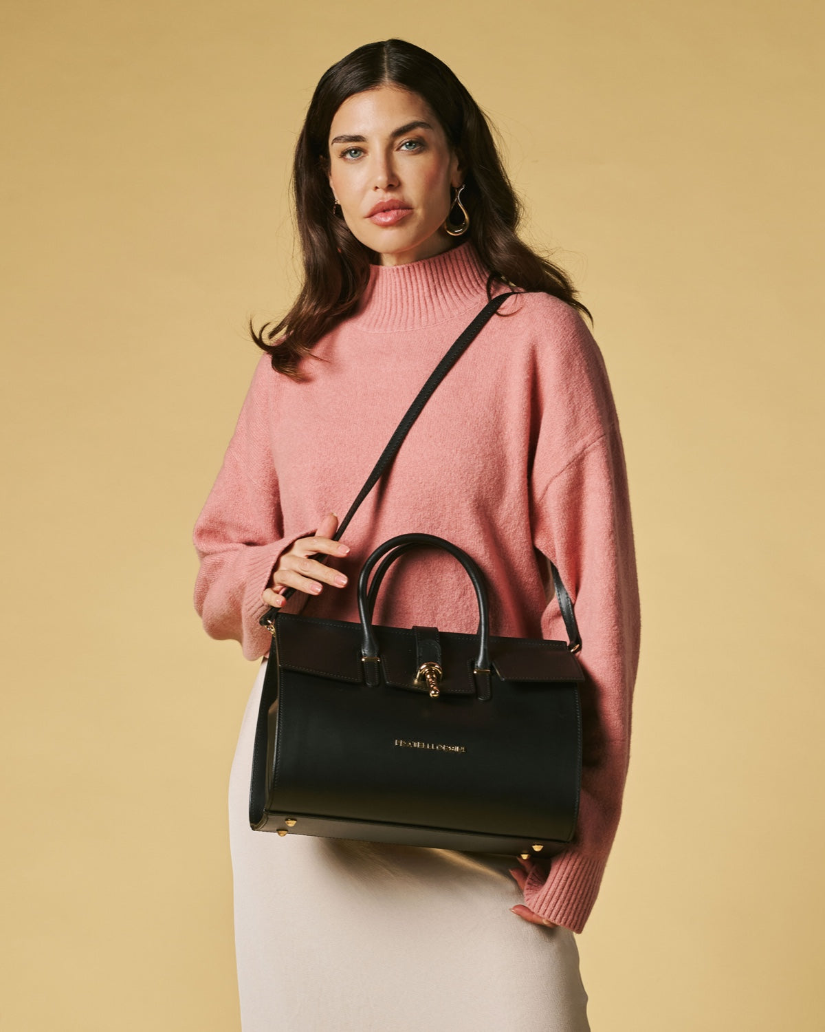 Oriana (black) - Italian calf leather women's handbag (with shoulder strap)