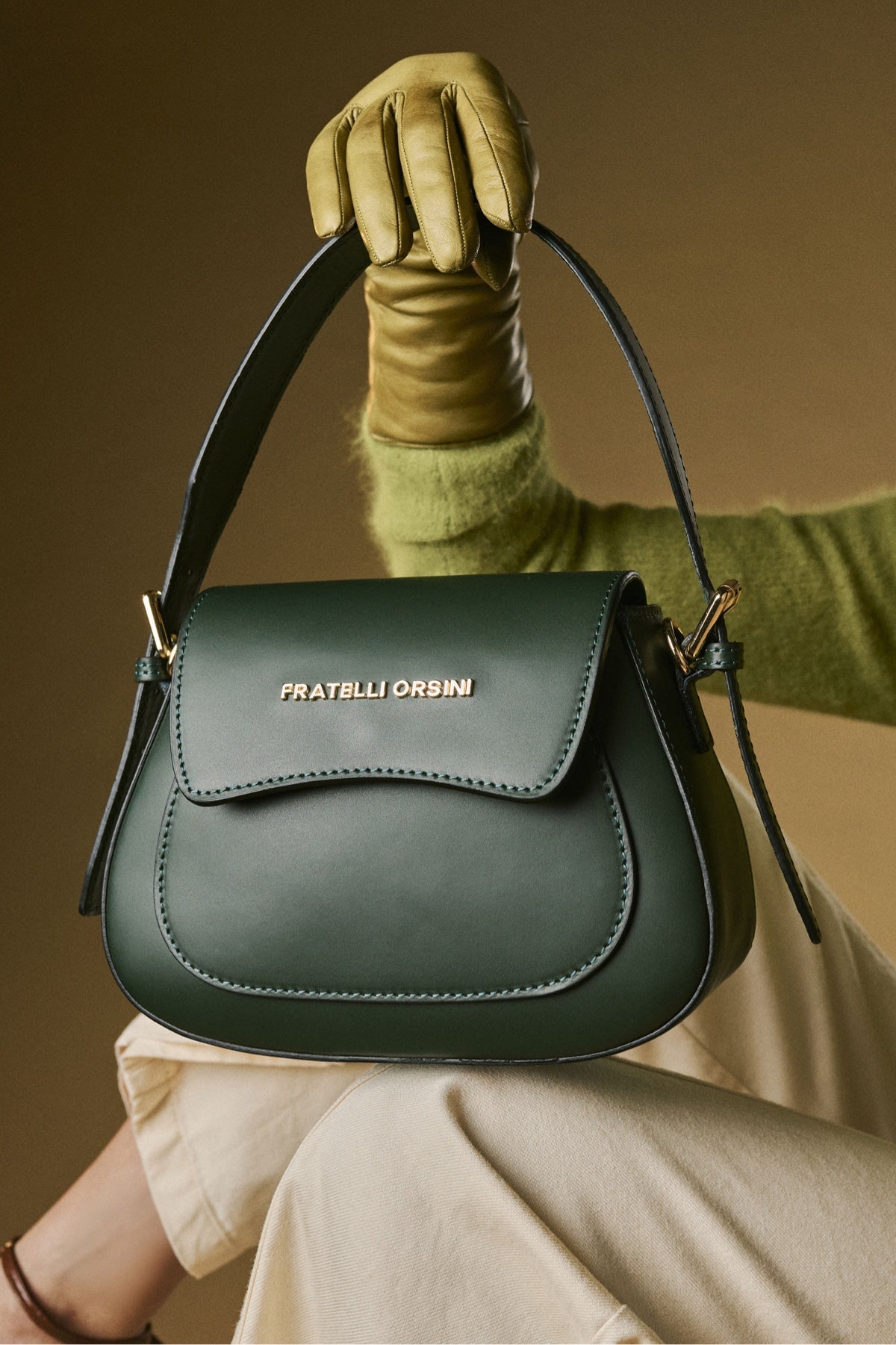Ottavia (green) - Italian calf leather women's crossbody bag (with shoulder strap)