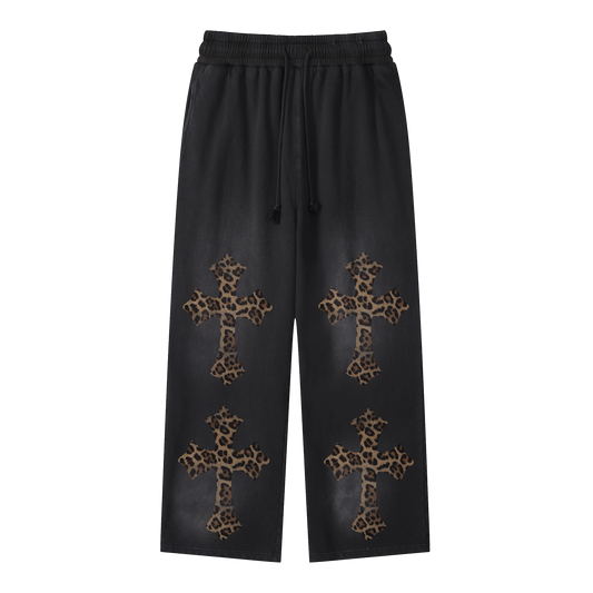 Cheetah Print Black Sunfade Loose Fit Cotton Sweatpants Cotton 350GSM DTG Print