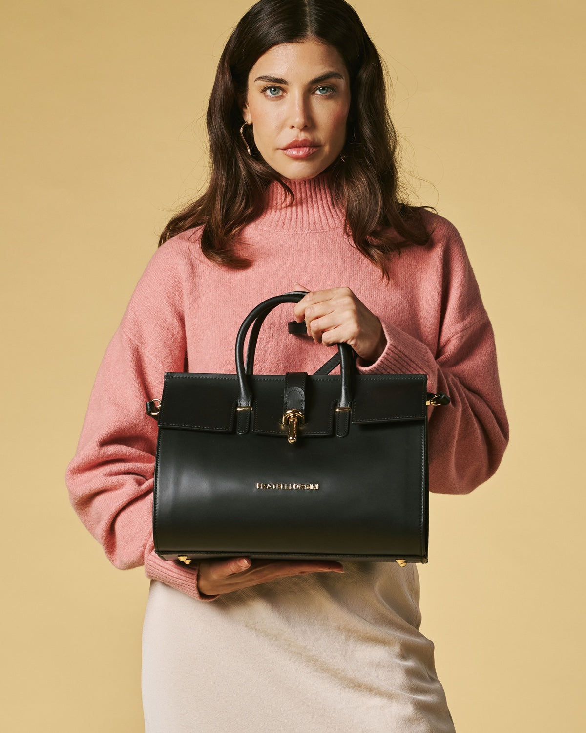 Oriana (black) - Italian calf leather women's handbag (with shoulder strap)
