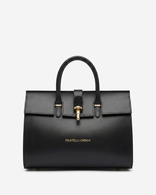 Oriana (black) - Italian calf leather women's handbag (with shoulder strap)