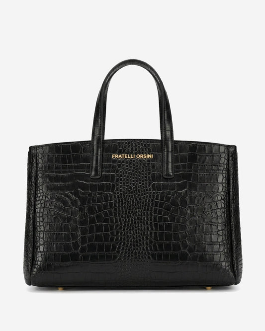 Valentina (black) - Italian calf leather women's handbag (with shoulder strap)
