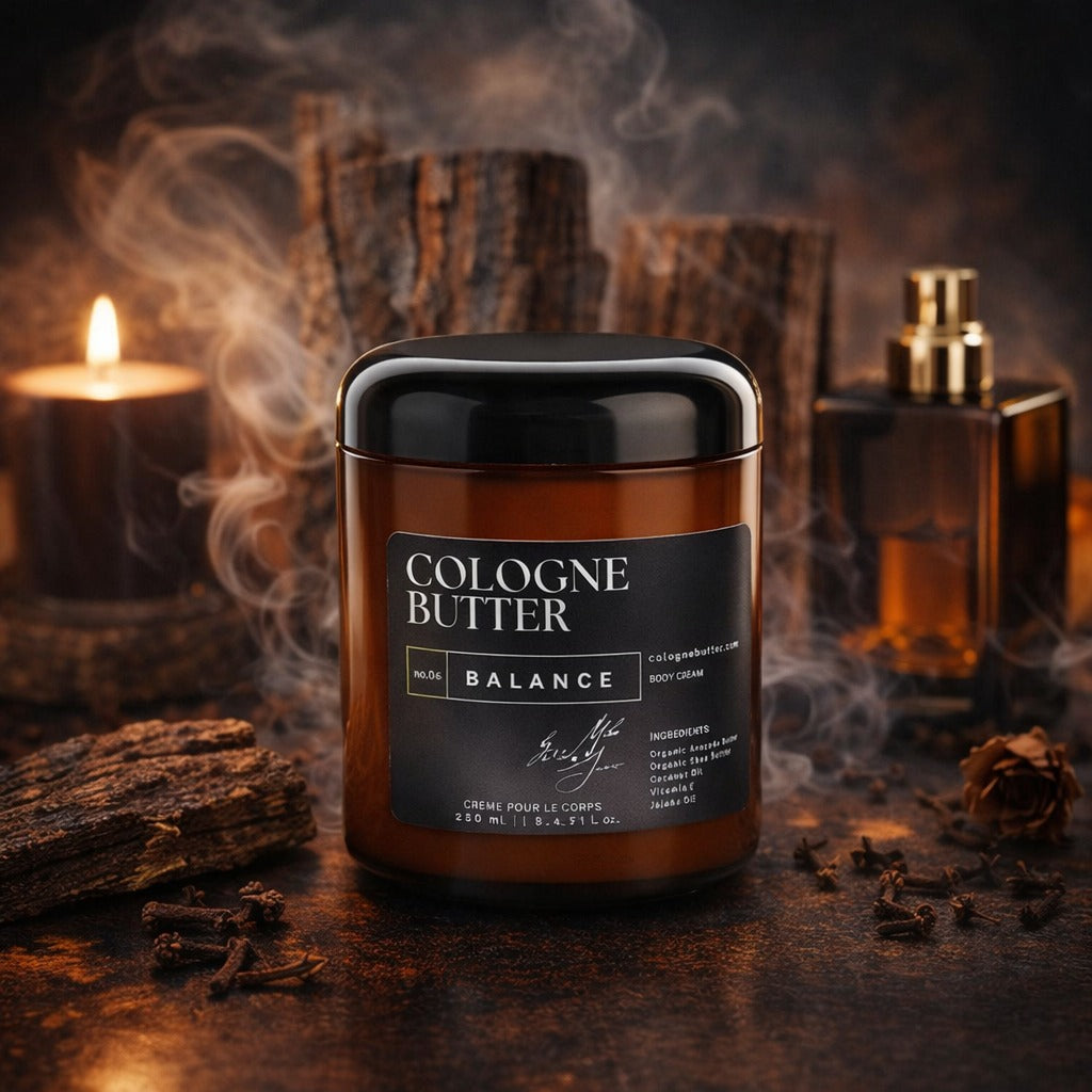 BALANCE – Luxury Fragrance Body Butter | Coffee, Dark Chocolate & Sandalwood Cologne Scent Moisturizing Skin Butter | Cologne Butter